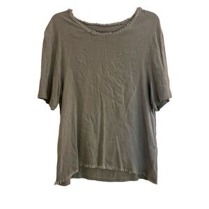 RAQUEL ALLEGRA / Grey fray distressed Raw Hem Blouse Short Sleeve Top Medium 2